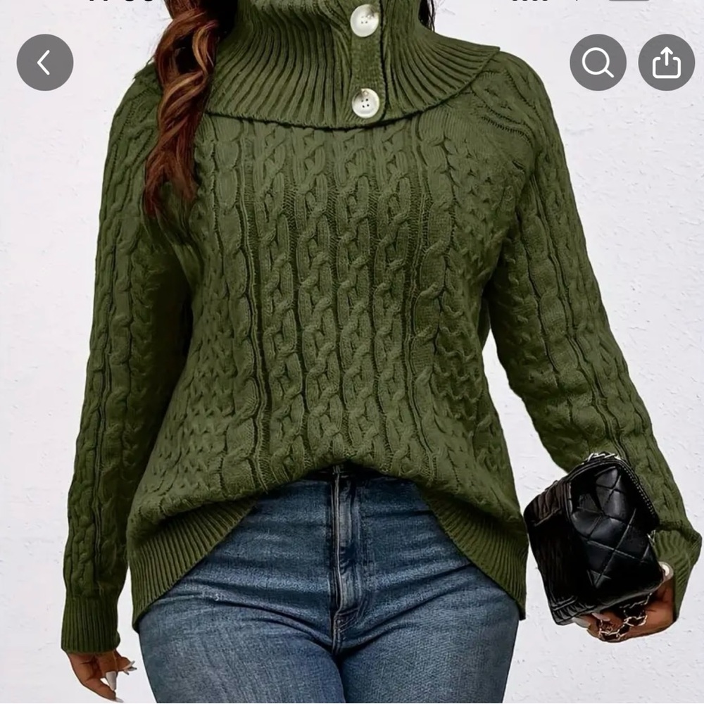 Olive Green Cable Knit Turtleneck Sweater